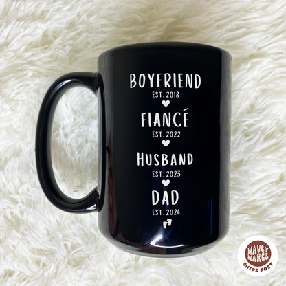 Personalized Boyfriend Fiance Husband Dad New Father Black Mug