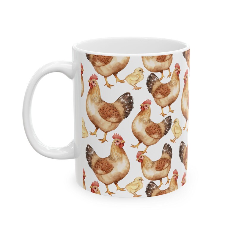 Cute Chickens Watercolor Pattern 11oz white funny large coffee mug gift for bird hens fowl animal lover secret santa birthday Christmas waveywares wavey wares wavywares wavy wares