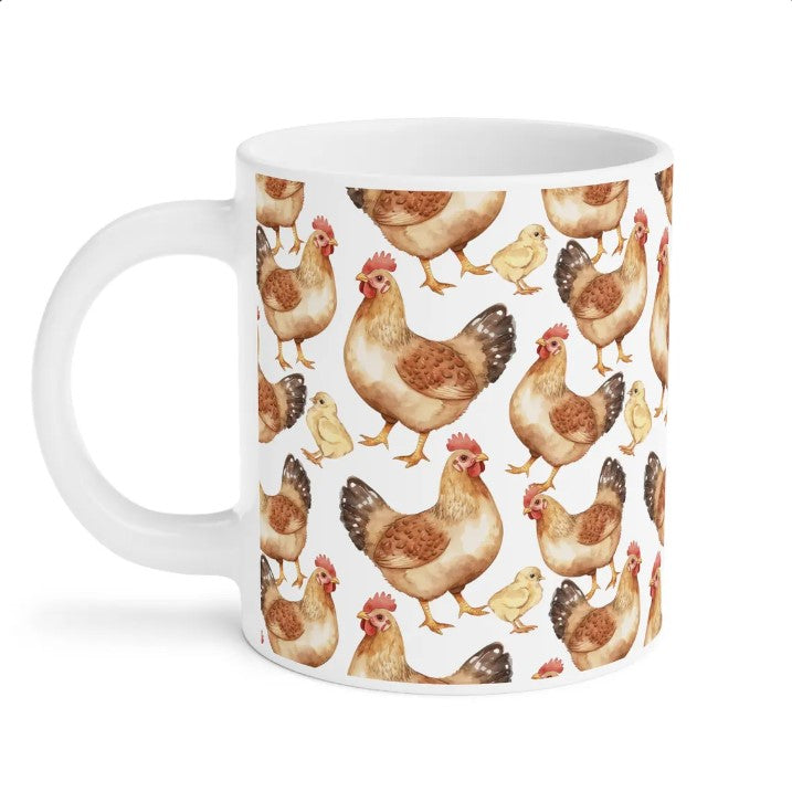 Cute Chickens Watercolor Pattern 20oz white funny large coffee mug gift for bird hens fowl animal lover secret santa birthday Christmas waveywares wavey wares wavywares wavy wares