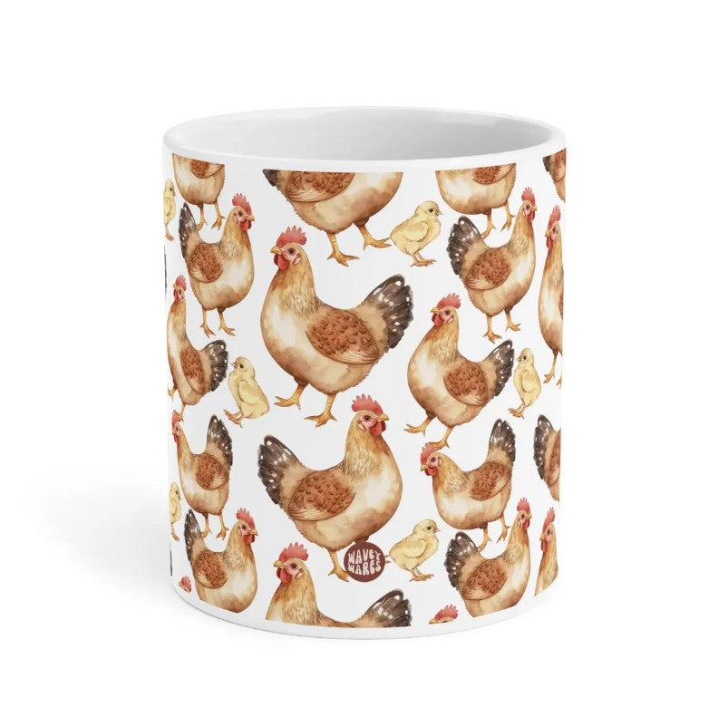 Cute Chickens Watercolor Pattern 20oz white funny large coffee mug gift for bird hens fowl animal lover secret santa birthday Christmas waveywares wavey wares wavywares wavy wares side