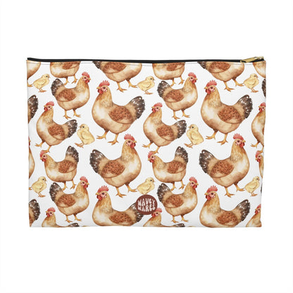 Cute Chickens Pattern flat white makeup zip bag gift for hen fowl bird enthusiast animal lover secret santa birthday Christmas cosmetic travel drugs storage case accessory pouch Toiletry pencil waveywares wavey wares wavywares wavy wares