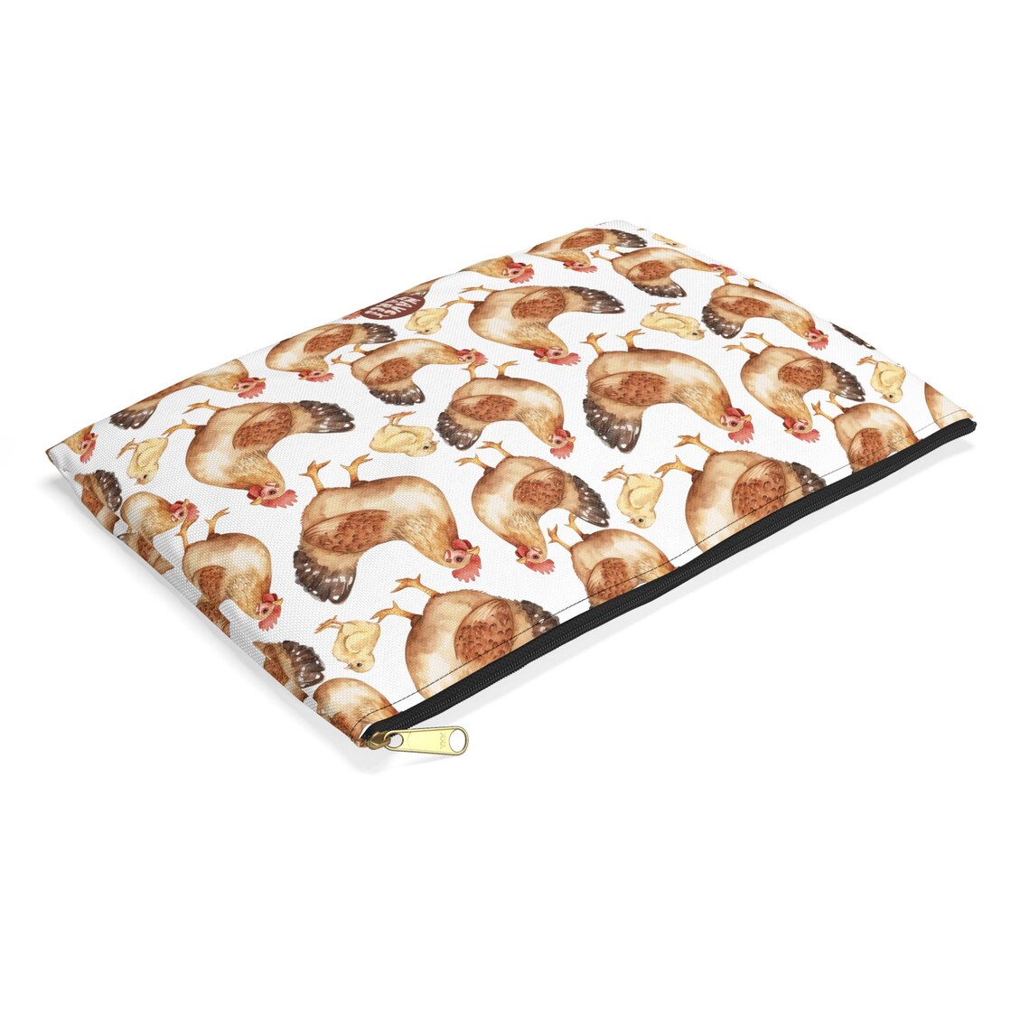 Cute Chickens Pattern flat lay white makeup zip bag gift for hen fowl bird enthusiast animal lover secret santa birthday Christmas cosmetic travel drugs storage case accessory pouch Toiletry pencil waveywares wavey wares wavywares wavy wares