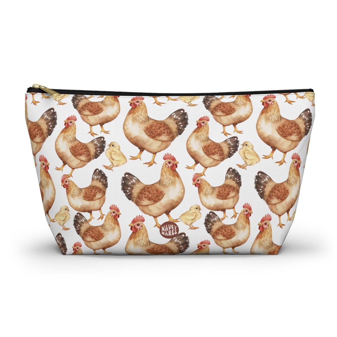 Cute Chickens Pattern T Bottom white makeup zip bag gift for hen fowl bird enthusiast animal lover secret santa birthday Christmas cosmetic travel drugs storage case accessory pouch Toiletry pencil waveywares wavey wares wavywares wavy wares