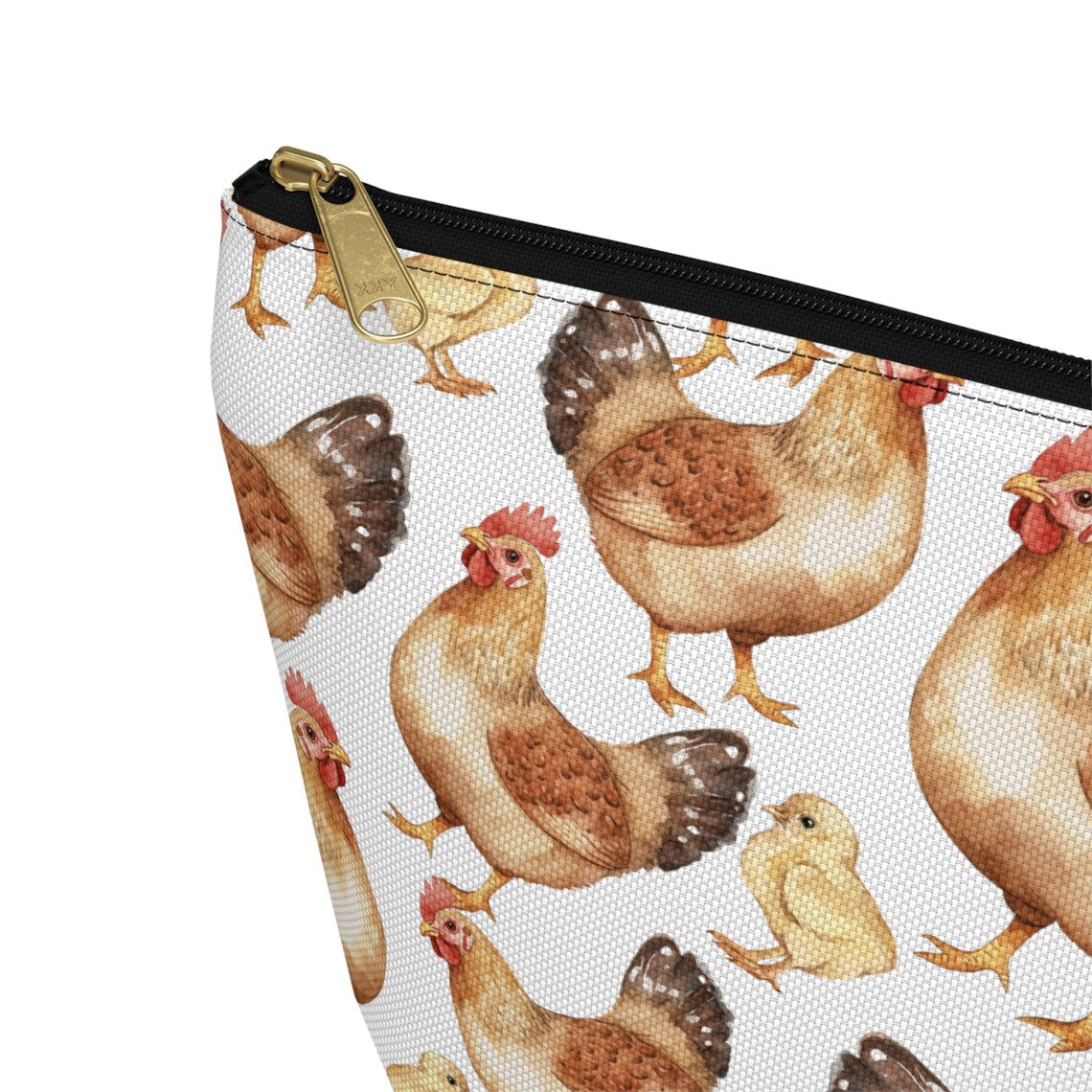 Cute Chickens Pattern zipper white makeup zip bag gift for hen fowl bird enthusiast animal lover secret santa birthday Christmas cosmetic travel drugs storage case accessory pouch Toiletry pencil waveywares wavey wares wavywares wavy wares