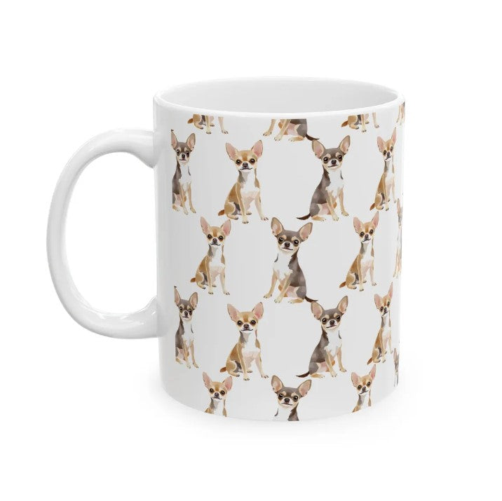 Cute Chihuahuas Watercolor Pattern 11oz white funny large coffee mug gift for small dog lover mom dad furparent owner animal tiny aesthetic birthday secret santa Christmas waveywares wavey wares wavywares wavy wares