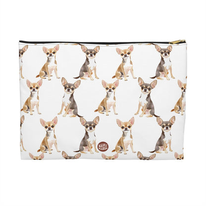 Cute Chihuahuas Pattern flat white Makeup zip bag gift for small dog lover mom dad furparent owner animal tiny aesthetic cosmetic travel drugs storage case accessory pouch toiletry pencil waveywares wavey wares wavywares wavy wares