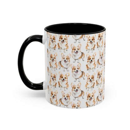 Cute Corgis Watercolor Pattern 11oz white with black accent funny large coffee mug gift for corgi mom dog dad furparent owner animal lover fluffy aesthetic birthday secret santa Christmas waveywares wavey wares wavywares wavy wares