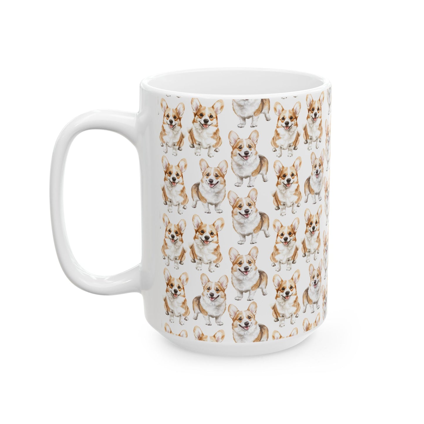 Cute Corgis Watercolor Pattern 15oz white funny large coffee mug gift for corgi mom dog dad furparent owner animal lover fluffy aesthetic birthday secret santa Christmas waveywares wavey wares wavywares wavy wares