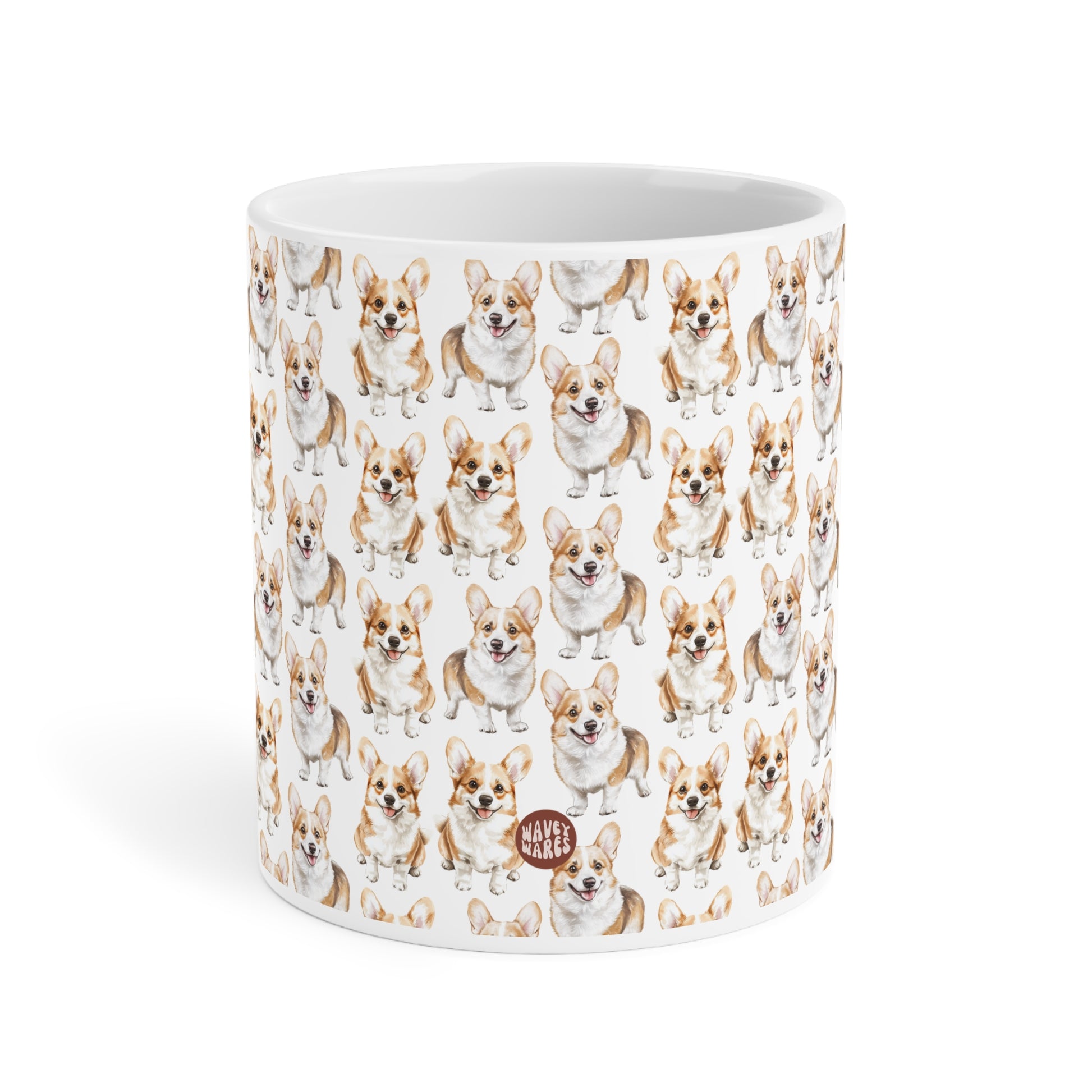 Cute Corgis Watercolor Pattern 20oz white funny large coffee mug gift for corgi mom dog dad furparent owner animal lover fluffy aesthetic birthday secret santa Christmas waveywares wavey wares wavywares wavy wares side