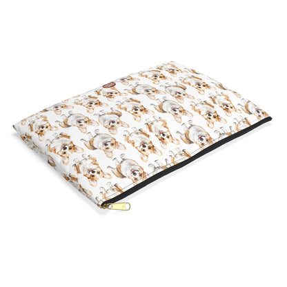 Cute Corgis Pattern flat lay white travel zip bag gift for corgi mom dog dad furparent owner animal lover fluffy aesthetic birthday secret santa Christmas toiletry cosmetic drugs storage case accessory pouch makeup pencil waveywares wavey wares wavywares wavy wares