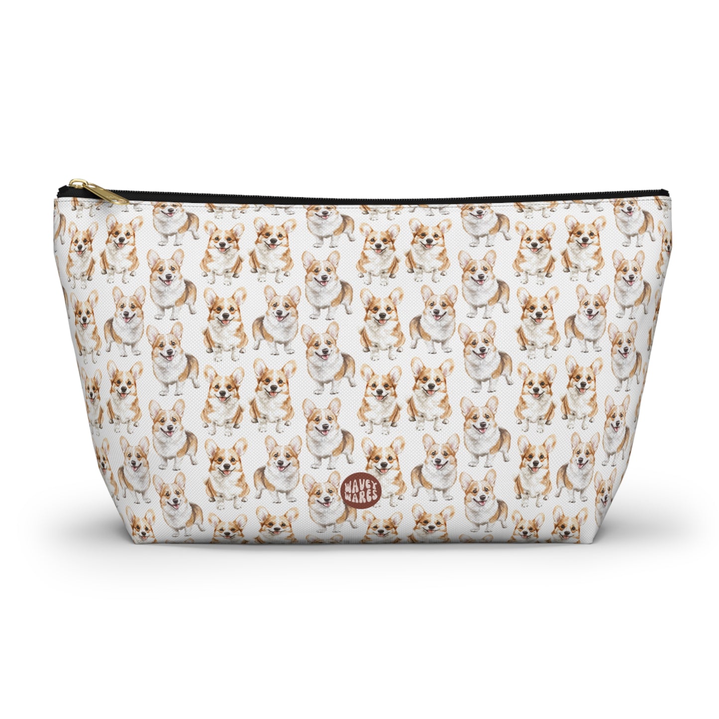 Cute Corgis Pattern T Bottom white travel zip bag gift for corgi mom dog dad furparent owner animal lover fluffy aesthetic birthday secret santa Christmas toiletry cosmetic drugs storage case accessory pouch makeup pencil waveywares wavey wares wavywares wavy wares