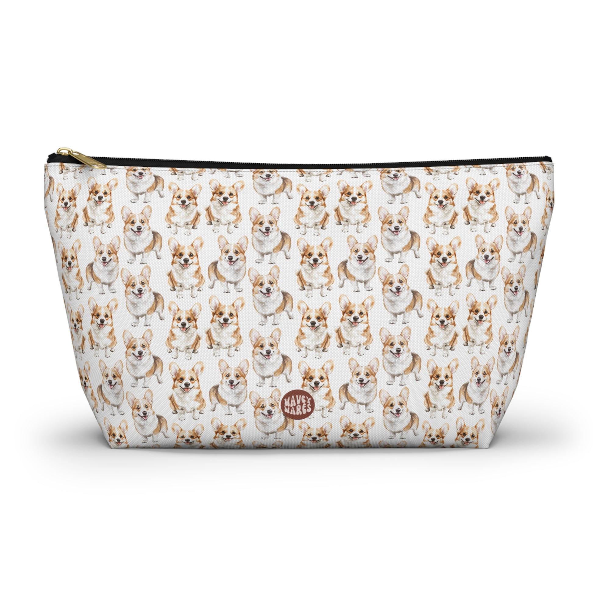 Cute Corgis Pattern T Bottom white travel zip bag gift for corgi mom dog dad furparent owner animal lover fluffy aesthetic birthday secret santa Christmas toiletry cosmetic drugs storage case accessory pouch makeup pencil waveywares wavey wares wavywares wavy wares