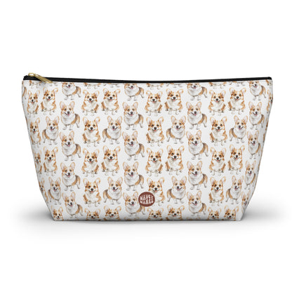 Cute Corgis Pattern T Bottom white travel zip bag gift for corgi mom dog dad furparent owner animal lover fluffy aesthetic birthday secret santa Christmas toiletry cosmetic drugs storage case accessory pouch makeup pencil waveywares wavey wares wavywares wavy wares