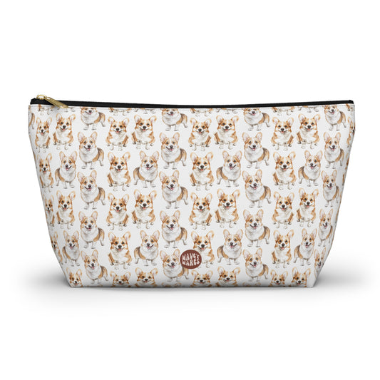 Cute Corgis Pattern T Bottom white travel zip bag gift for corgi mom dog dad furparent owner animal lover fluffy aesthetic birthday secret santa Christmas toiletry cosmetic drugs storage case accessory pouch makeup pencil waveywares wavey wares wavywares wavy wares