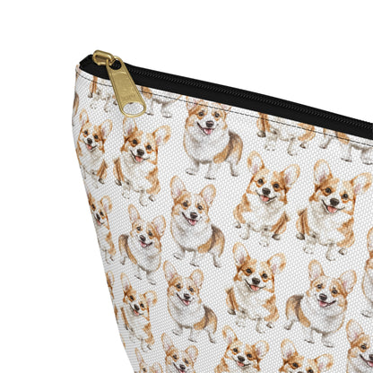 Cute Corgis Pattern zipper white travel zip bag gift for corgi mom dog dad furparent owner animal lover fluffy aesthetic birthday secret santa Christmas toiletry cosmetic drugs storage case accessory pouch makeup pencil waveywares wavey wares wavywares wavy wares