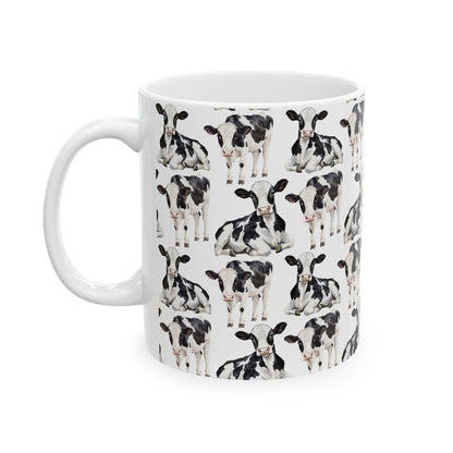 Cute Cows Watercolor Pattern 11oz white funny large coffee mug gift for moo cattle kine herd enthusiast friend animal lover milk farmer farm secret santa birthday Christmas Antarctica waveywares wavey wares wavywares wavy wares