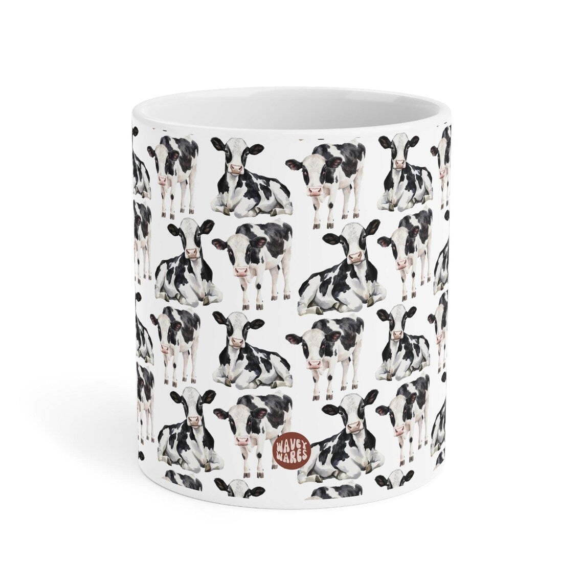 Cute Cows Watercolor Pattern 20oz white funny large coffee mug gift for moo cattle kine herd enthusiast friend animal lover milk farmer farm secret santa birthday Christmas Antarctica waveywares wavey wares wavywares wavy wares side