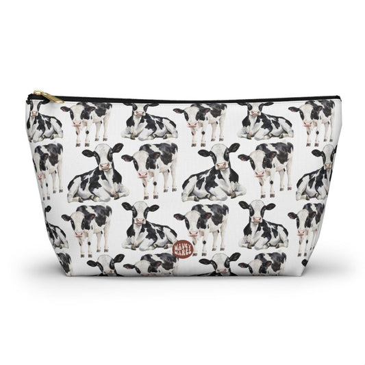 Cute Cows Pattern T Bottom white travel zip bag gift for animal lover secret santa birthday Christmas makeup cosmetic drugs storage case accessory pouch waveywares wavey wares wavywares wavy wares