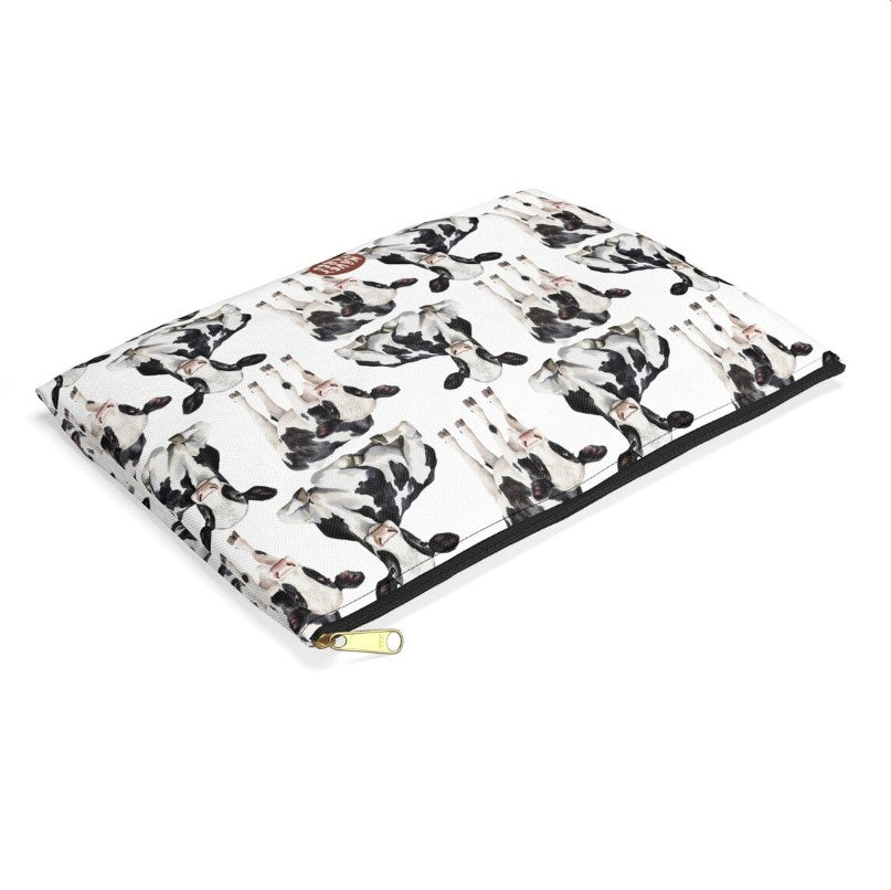 Cute Cows Pattern flat lay white travel zip bag gift for animal lover secret santa birthday Christmas makeup cosmetic drugs storage case accessory pouch waveywares wavey wares wavywares wavy wares