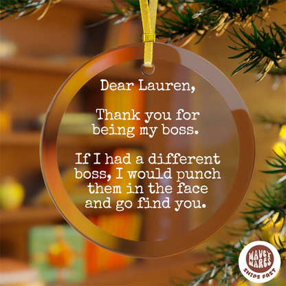 Personalized Thank You For Being My Boss Punch Face Funny Ornament