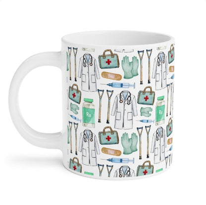 Cute Doctor Watercolor Pattern 20oz white funny large coffee mug gift for MD medical school student graduation thank you appreciation supplies design nurse wild him her aesthetic birthday secret santa Christmas waveywares wavey wares wavywares wavy wares