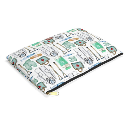 Cute Doctor Pattern flat lay white travel zip bag gift for MD medical school student graduation thank you appreciation supplies designnurse wild him her aesthetic cosmetic toiletry drugs storage case accessory pouch makeup pencil waveywares wavey wares wavywares wavy wares