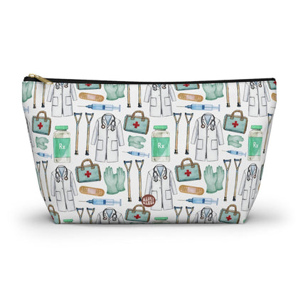 Cute Doctor Pattern T Bottom white travel zip bag gift for MD medical school student graduation thank you appreciation supplies designnurse wild him her aesthetic cosmetic toiletry drugs storage case accessory pouch makeup pencil waveywares wavey wares wavywares wavy wares