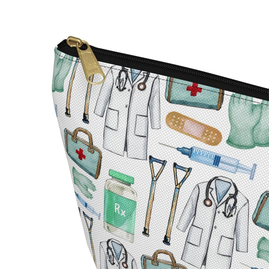 Cute Doctor Pattern zipper white travel zip bag gift for MD medical school student graduation thank you appreciation supplies designnurse wild him her aesthetic cosmetic toiletry drugs storage case accessory pouch makeup pencil waveywares wavey wares wavywares wavy wares