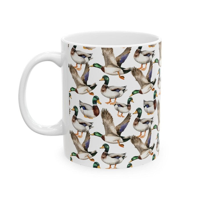 Cute Ducks Watercolor Pattern 11oz white funny large coffee mug gift for bird lover animal quack pond aesthetic owner her birthday secret santa Christmas waveywares wavey wares wavywares wavy wares