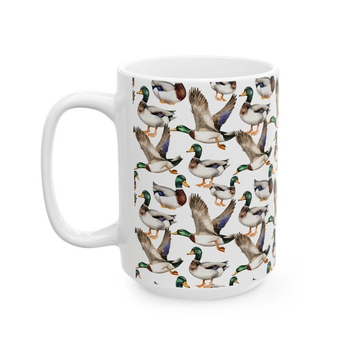 Cute Ducks Watercolor Pattern 15oz white funny large coffee mug gift for bird lover animal quack pond aesthetic owner her birthday secret santa Christmas waveywares wavey wares wavywares wavy wares