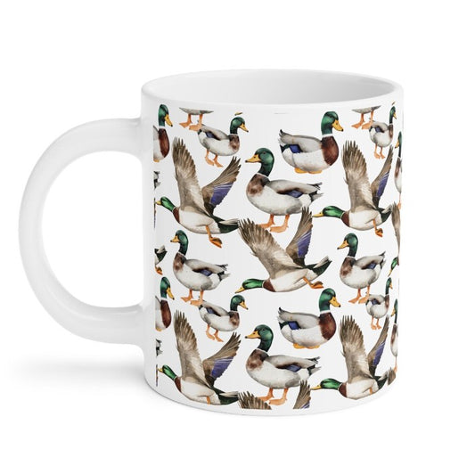 Cute Ducks Watercolor Pattern 20oz white funny large coffee mug gift for bird lover animal quack pond aesthetic owner her birthday secret santa Christmas waveywares wavey wares wavywares wavy wares