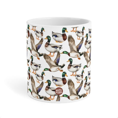 Cute Ducks Watercolor Pattern 20oz white funny large coffee mug gift for bird lover animal quack pond aesthetic owner her birthday secret santa Christmas waveywares wavey wares wavywares wavy wares side