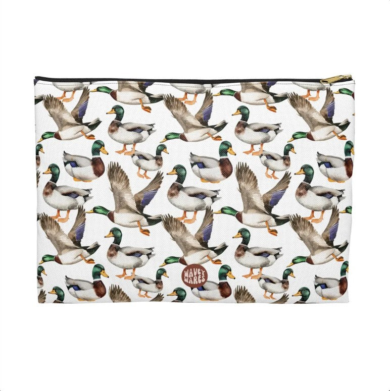 Cute Ducks Pattern flat white toiletry zip bag gift for her bird lover animal quack pond aesthetic owner her makeup travel drugs storage case accessory pouch cosmetic pencil waveywares wavey wares wavywares wavy wares