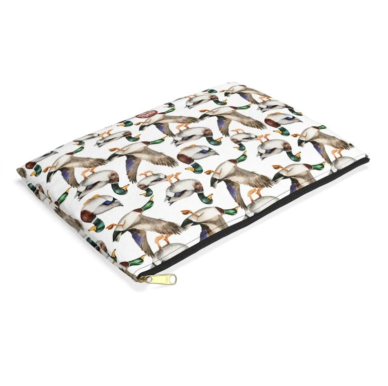 Cute Ducks Pattern flat lay white toiletry zip bag gift for her bird lover animal quack pond aesthetic owner her makeup travel drugs storage case accessory pouch cosmetic pencil waveywares wavey wares wavywares wavy wares