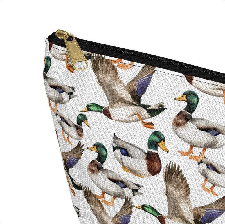 Cute Ducks Pattern zipper white toiletry zip bag gift for her bird lover animal quack pond aesthetic owner her makeup travel drugs storage case accessory pouch cosmetic pencil waveywares wavey wares wavywares wavy wares