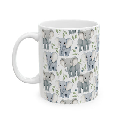 Cute Elephants Watercolor Pattern 11oz white funny large coffee mug gift for elephant largest land mammal animal lover aesthetic birthday secret santa Christmas waveywares wavey wares wavywares wavy wares