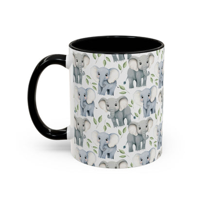 Cute Elephants Watercolor Pattern 11oz white with black accent funny large coffee mug gift for elephant largest land mammal animal lover aesthetic birthday secret santa Christmas waveywares wavey wares wavywares wavy wares