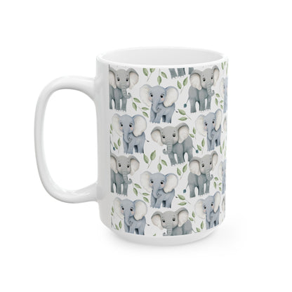 Cute Elephants Watercolor Pattern 15oz white funny large coffee mug gift for elephant largest land mammal animal lover aesthetic birthday secret santa Christmas waveywares wavey wares wavywares wavy wares