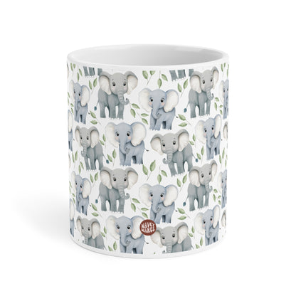 Cute Elephants Watercolor Pattern 20oz white funny large coffee mug gift for elephant largest land mammal animal lover aesthetic birthday secret santa Christmas waveywares wavey wares wavywares wavy wares side