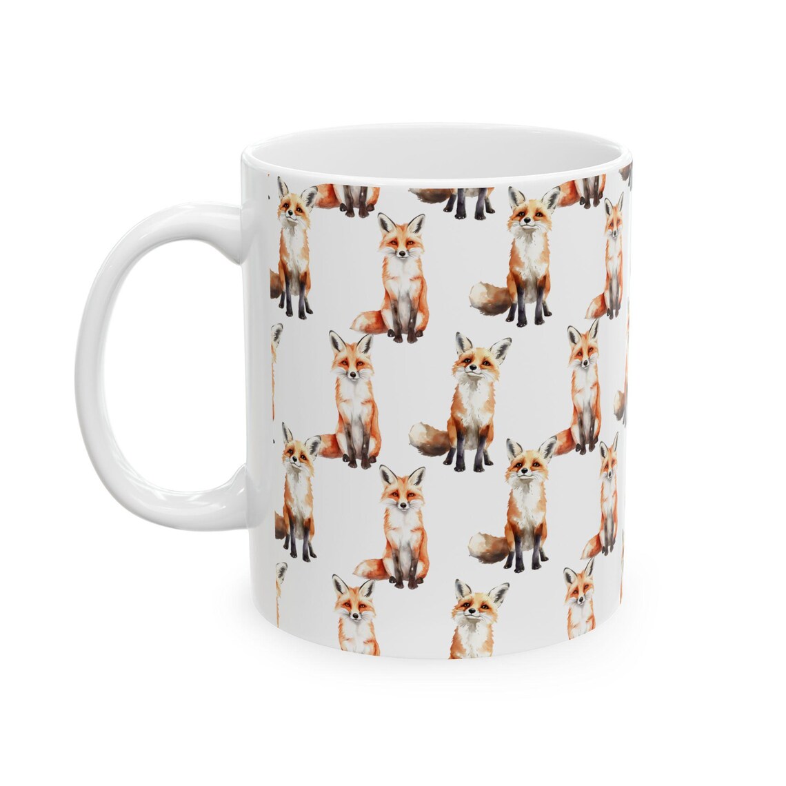 Cute Foxes Watercolor Pattern 11oz white funny large coffee mug gift for red fox animal lover secret santa birthday Christmas waveywares wavey wares wavywares wavy wares