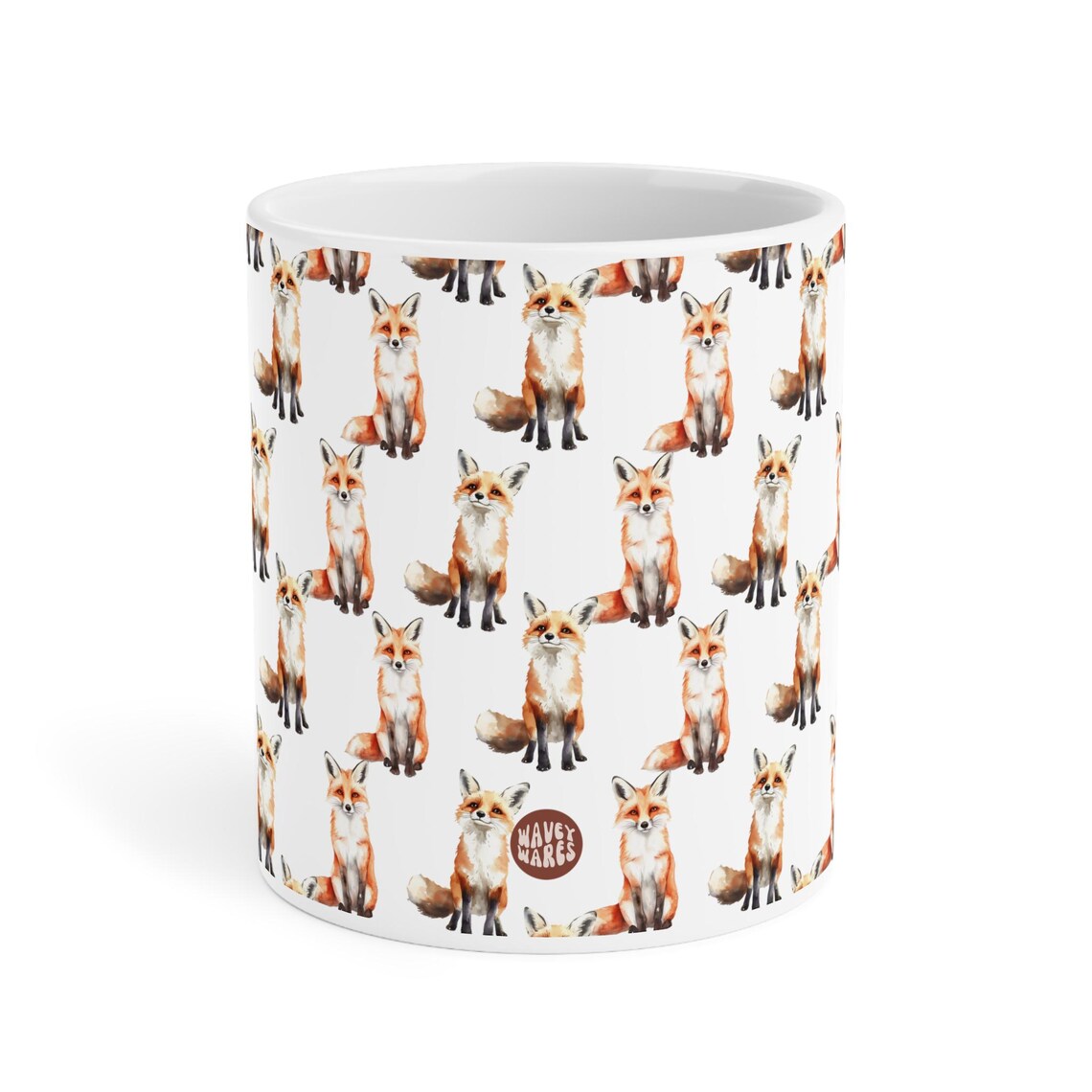 Cute Foxes Watercolor Pattern 20oz white funny large coffee mug gift for red fox animal lover secret santa birthday Christmas waveywares wavey wares wavywares wavy wares side