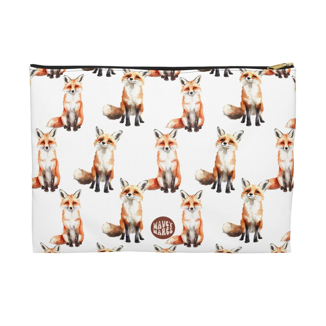 Cute Foxes Pattern flat white travel zip bag gift for red fox enthusiast animal lover secret santa birthday Christmas makeup cosmetic drugs storage case accessory pouch Toiletry pencil waveywares wavey wares wavywares wavy wares