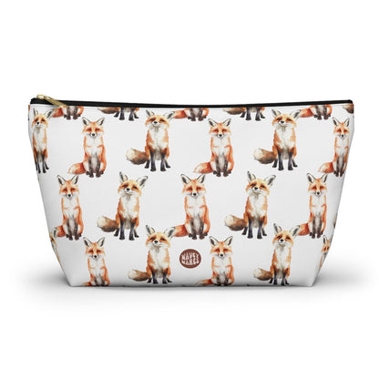 Cute Foxes Pattern T Bottom white travel zip bag gift for red fox enthusiast animal lover secret santa birthday Christmas makeup cosmetic drugs storage case accessory pouch Toiletry pencil waveywares wavey wares wavywares wavy wares