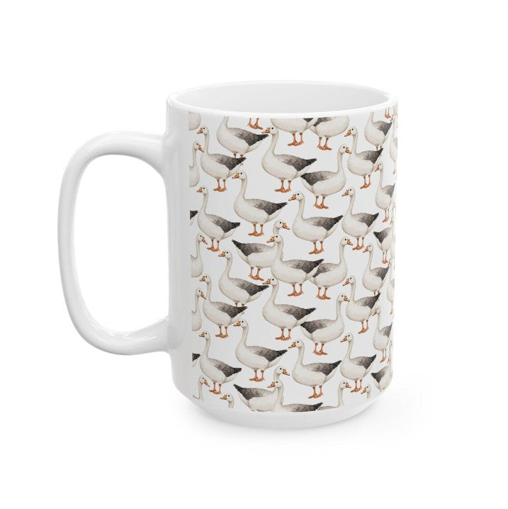 Cute Geese Watercolor Pattern 15oz white funny large coffee mug gift for goose lover silly meme friend ducks swans honk animal bird aesthetic birthday secret santa Christmas waveywares wavey wares wavywares wavy wares