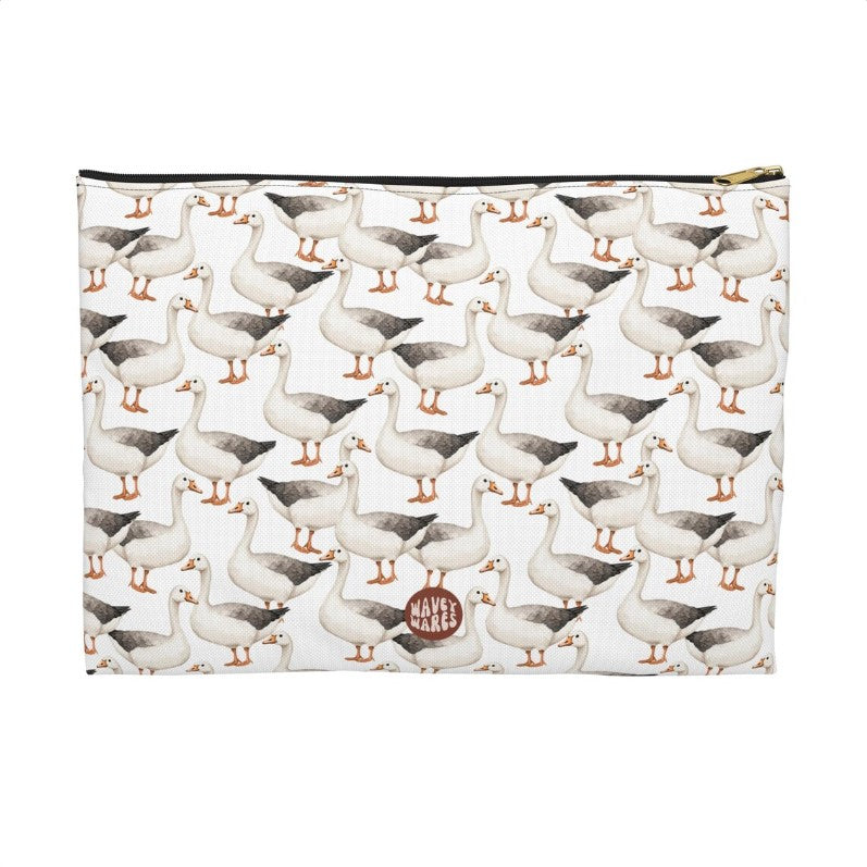 Cute Geese Pattern flat white Toiletry zip bag gift for goose lover silly meme friend ducks swans honk animal bird aesthetic travel makeup drugs storage case accessory pouch cosmetic pencil waveywares wavey wares wavywares wavy wares