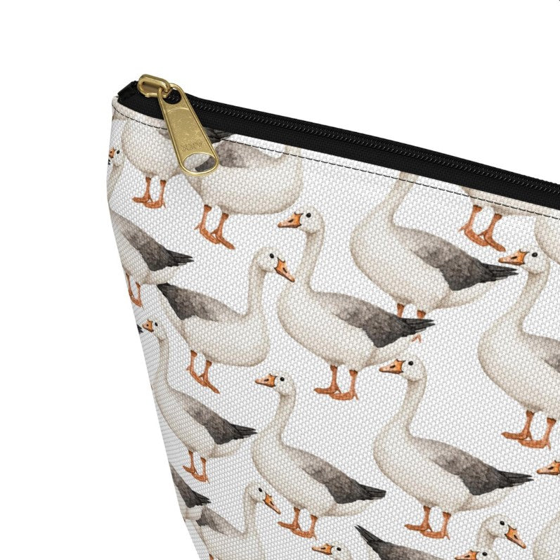 Cute Geese Pattern zipper white Toiletry zip bag gift for goose lover silly meme friend ducks swans honk animal bird aesthetic travel makeup drugs storage case accessory pouch cosmetic pencil waveywares wavey wares wavywares wavy wares