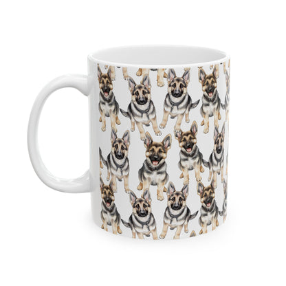 Cute German Sheperd Watercolor Pattern 11oz white funny large coffee mug gift for dog mom dad furparent pet animal lover aesthetic birthday secret santa Christmas waveywares wavey wares wavywares wavy wares