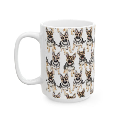 Cute German Sheperd Watercolor Pattern 15oz white funny large coffee mug gift for dog mom dad furparent pet animal lover aesthetic birthday secret santa Christmas waveywares wavey wares wavywares wavy wares