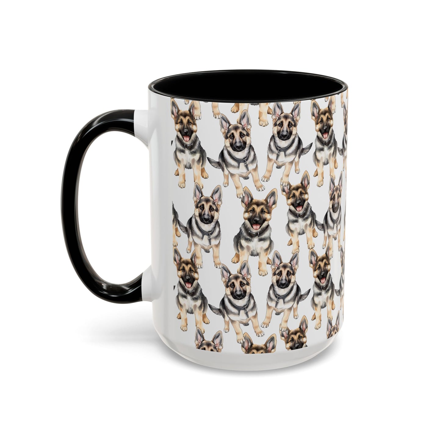 Cute German Sheperd Watercolor Pattern 15oz white with black accent funny large coffee mug gift for dog mom dad furparent pet animal lover aesthetic birthday secret santa Christmas waveywares wavey wares wavywares wavy wares