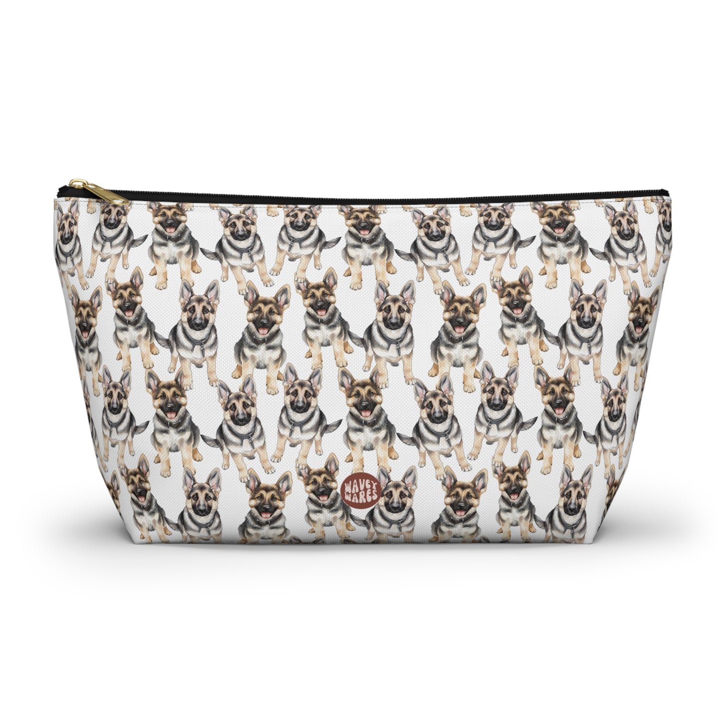 Cute German Sheperd Pattern T Bottom white toiletry zip bag gift for dog mom dad furparent pet animal lover aesthetic birthday secret santa Christmas cosmetic travel drugs storage case accessory pouch makeup pencil waveywares wavey wares wavywares wavy wares